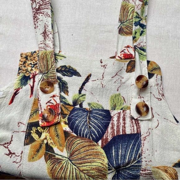 Cotton Blend Floral Plant Foliage Overalls Medium Button Straps Side Zipper - Picture 13 of 13